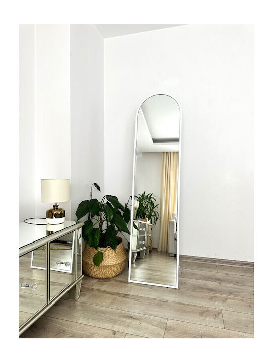 SteweHome Gewölbter Boden- oder Standspiegel mit Weißem Metallischem Rahmen 160x40cm