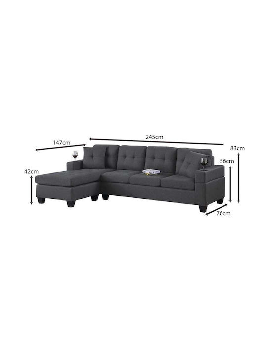 Jordan Ecke Sofa mit Umkehrbarer Winkel Farbe Grau 245x146x76cm E9507,2