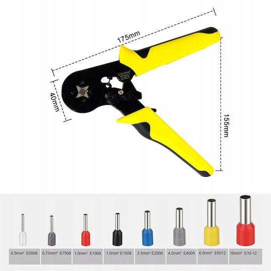 Crimpzange Für Kabeldurchmesser 0.25 - 10mm² Länge 70mm NE-CT-X4-Gelb