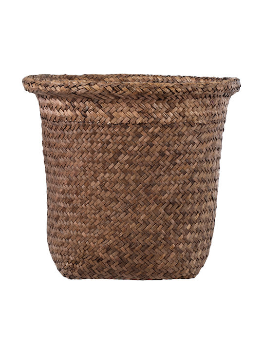Globostar Artificial Garden Skiathos 20346 Decorative Wicker Basket Planter Flower Pot Brown Φ26cm X H26cm