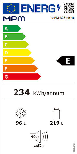 MPM Ψυγειοκαταψύκτης 315lt Υ185xΠ60xΒ60εκ. Λευκός MPM-323-KB-46