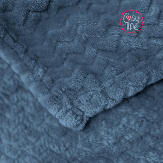 Cosy All Seasons Velvet Double Blanket 215x230cm Blue Navy