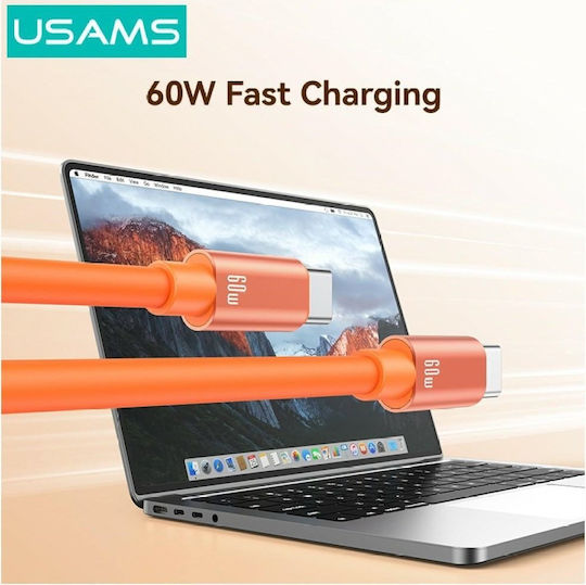 Usams USB 2.0 Cable USB-C male - USB-C 60W PD Πορτοκαλί 0.3m SJ784USB02
