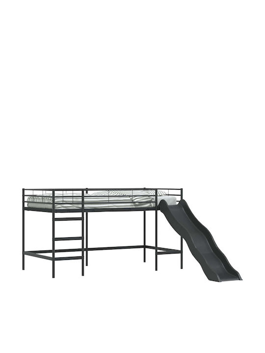 Pat pentru Copii Cușeta Single Negru pentru Saltea 85x205cm