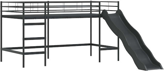 Kids Bed Bunk Single Black for Mattress 85x205cm
