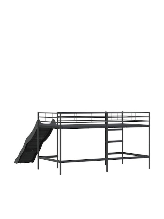 Pat pentru Copii Cușeta Single Negru pentru Saltea 85x205cm
