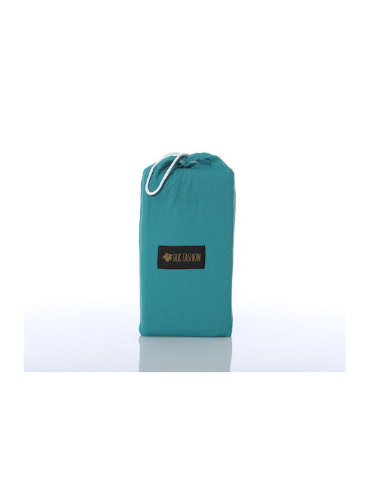 Silk Fashion Sheet for Single Bed with Elastic 105x200cm. Teal Blue