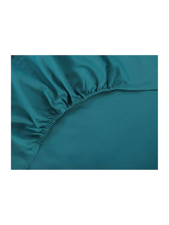 Silk Fashion Sheet for Single Bed with Elastic 105x200cm. Teal Blue