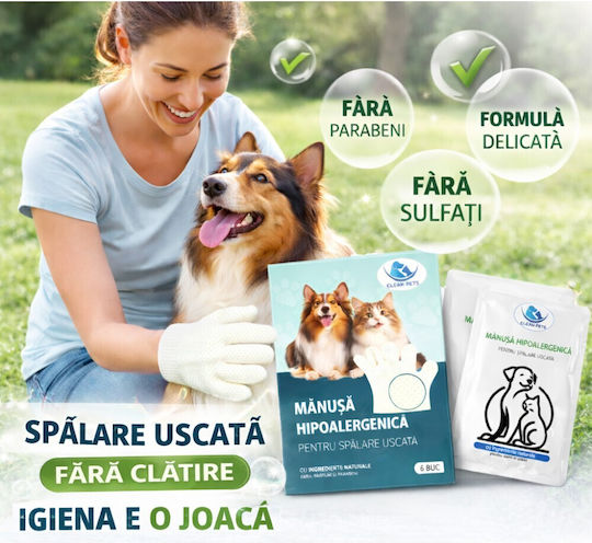 Clean Pets Trockene Waschhandschuhe Hypoallergene Hunde Katzen 6 Stück