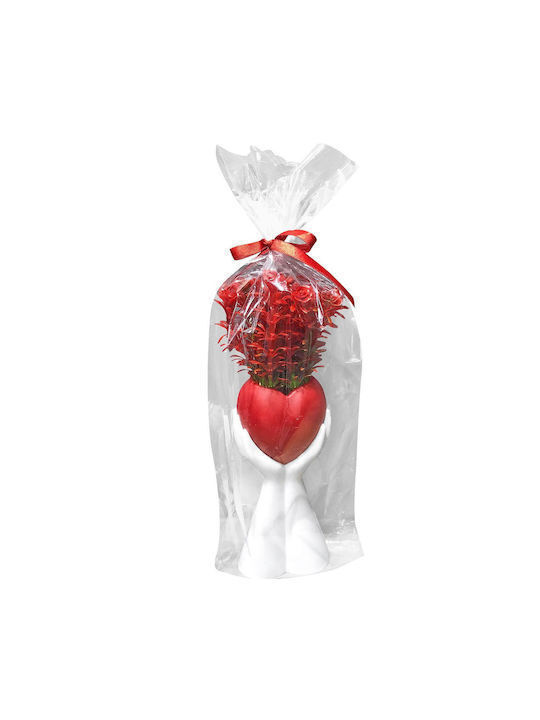Dekorative Topfpflanze Palmen Rote Blumen & Rotes Herz 35x10cm Dekorative Topfpflanze Palmen Rote Blumen & Rotes Herz 35x10cm