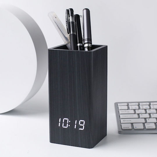 Uncle George Tabletop Digital Clock LED Wooden Black 01.06.04-0007-BLK