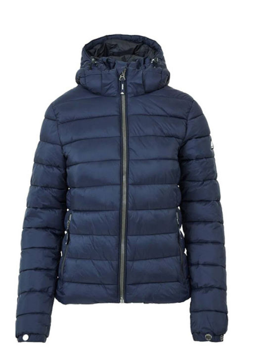 Short Women's Puffer Jacket for Winter Navy Blue