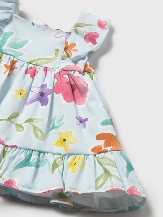 Mädchenkleid Ärmellos Blumen Hellblau