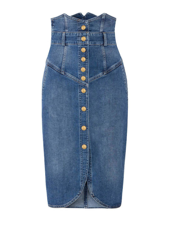 Denim Pencil Midi Skirt Blue