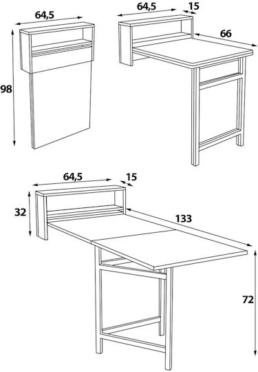 Wall-Mounted Folding Dining Table With Storage - Oak 148x64 Wall-Mounted Wooden Folding Dining Table With Storage