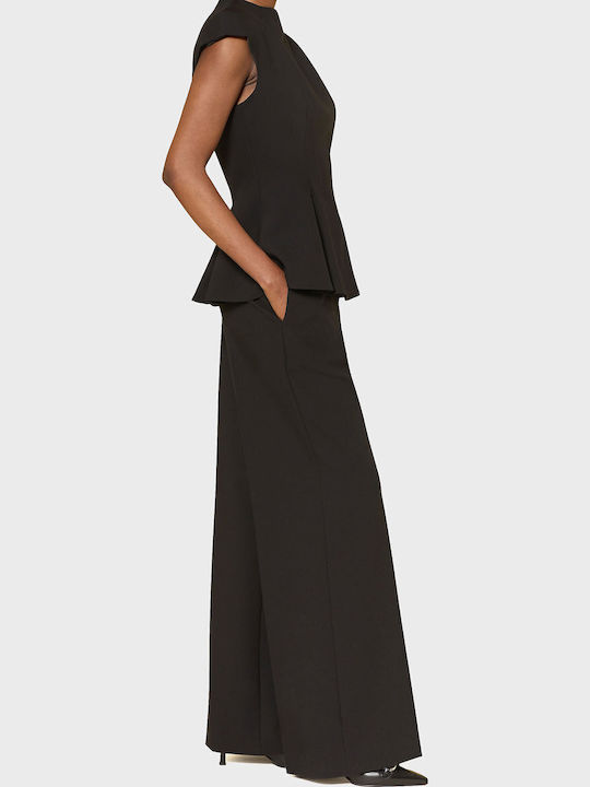 Hasmina Women's Fabric Trousers Relaxed Fit Black