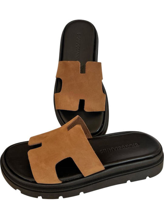 Sandale Casual Damă Flatforme Maro Din Piele