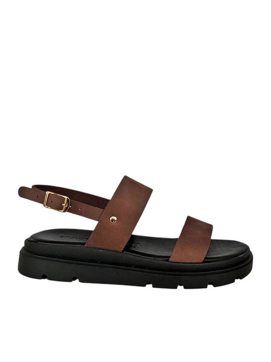 Leather Women's Flat Sandals Flatforms in Black Color