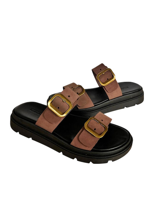 Leather Women's Flat Sandals Flatforms in Black Color