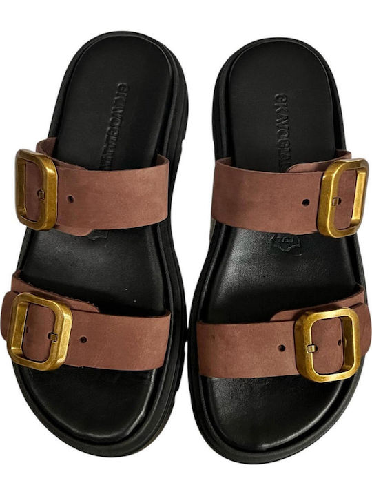 Leather Women's Flat Sandals Flatforms in Black Color