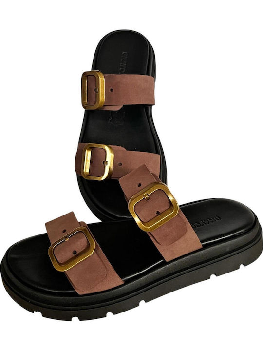 Leather Women's Flat Sandals Flatforms in Black Color