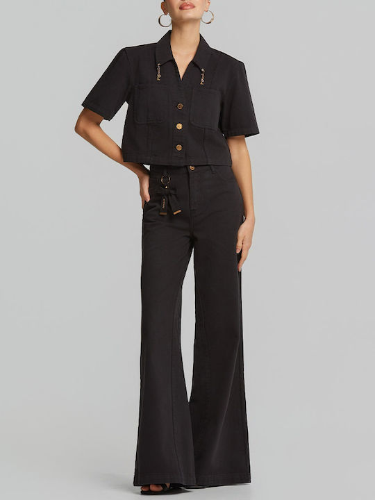 Women's Denim Long Sleeve Shirt Black