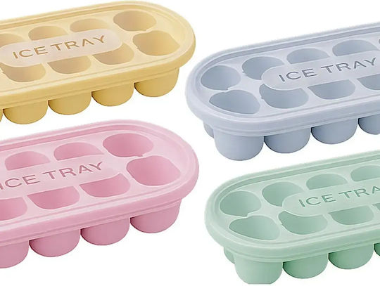 Verk Group Ice Tray Cube Silicone 12 Slots with Lid Pink