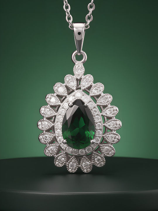 Chrysothemiss Γυναικείο Κολιέ Golden Imperial Emerald Drop Επιπλατινωμένο Πράσινο Κρύσταλλο Chrysothemiss Γυναικείο Κολιέ Golden Imperial Emerald Drop Επιπλατινωμένο Πράσινο Κρύσταλλο