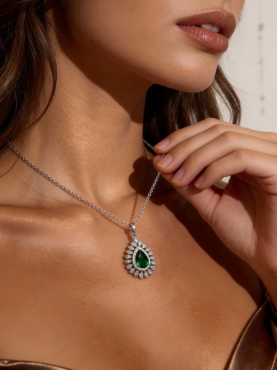 Chrysothemiss Women's Necklace Golden Imperial Emerald Drop Gold Plated Green Crystal