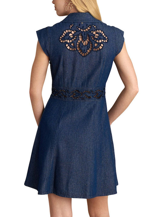 Summer Mini Shirt Dress Denim Blue