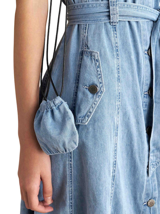 Καλοκαιρινό Midi Σεμιζιέ Φόρεμα Τζιν Light Blue