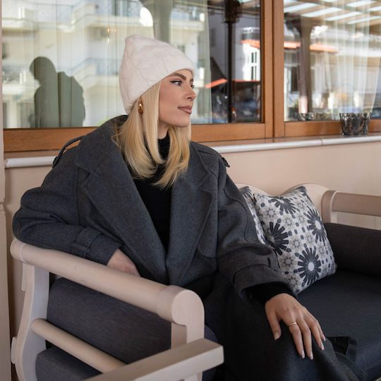 Σκουφάκι Beanie Γυναικείος Σκούφος Πλεκτός σε Λευκό χρώμα