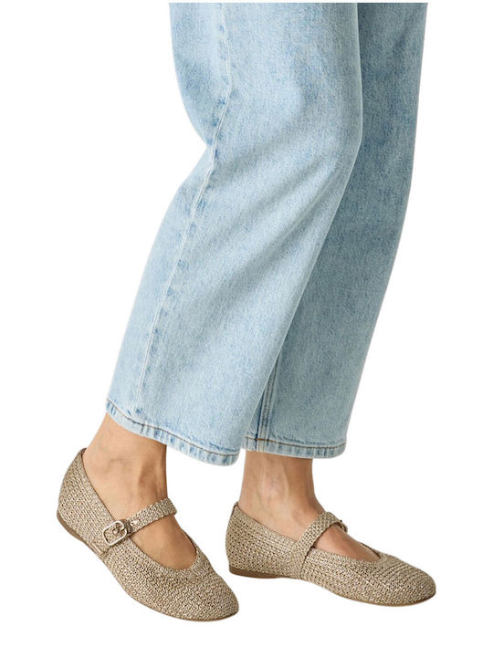 Fabric Pointy Ballerinas With strap Gold