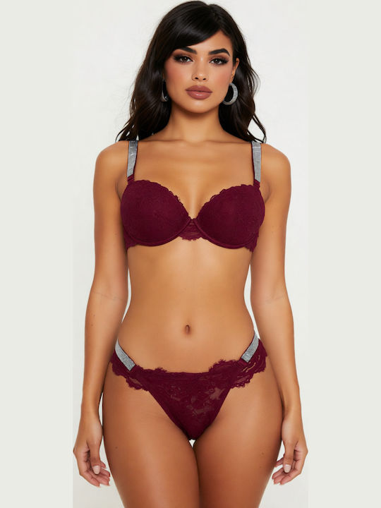 Lovelx Homewear Spitzen Unterwäsche-Set für Damen mit Schlupf Burgundy Lovelx Homewear Spitzen Unterwäsche-Set für Damen mit Schlupf Burgundy