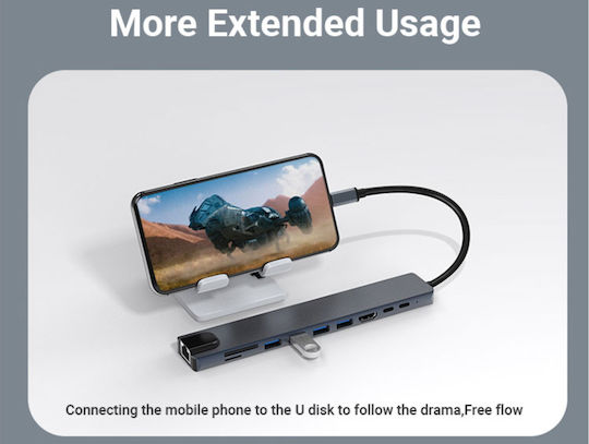 Luvlu Stație de andocare USB-C cu HDMI 4K PD Ethernet Gri