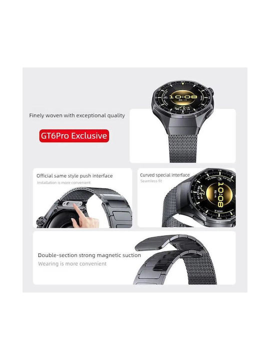 Huawei Watch Gt 6 Pro Press Button Seamless Interface I-shaped Magnetic Stainless Steel Watch Band Titanium Gray