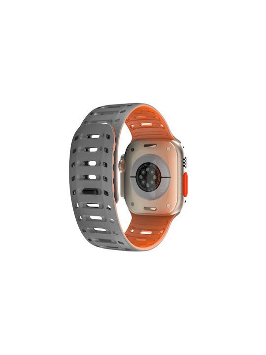 Wiwu Силиконова Метална Каишка Apple Watch 42 44 45 49mm Каишка За Умен Часовник Сиво Оранжево