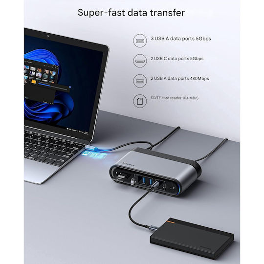Dock / USB-C Stație de andocare cu HDMI/DisplayPort 4K PD Ethernet și conexiune 3 monitoare Argintiu (B0CPLTYNPZ)
