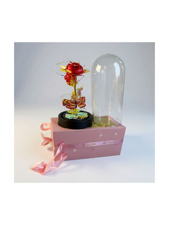 Red-gold Artisanal Rose Metallic Effect Led Lighting In A Plastic Dome