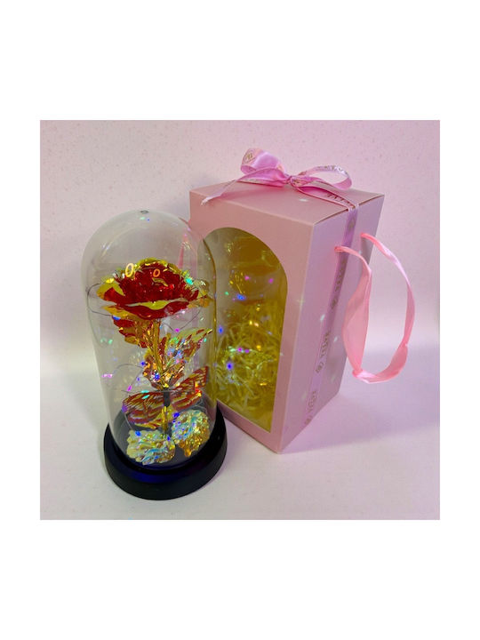 Red-gold Artisanal Rose Metallic Effect Led Lighting In A Plastic Dome