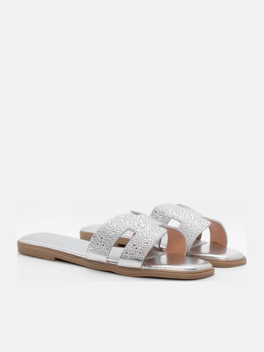 Women's Flat Sandals in Silver Color