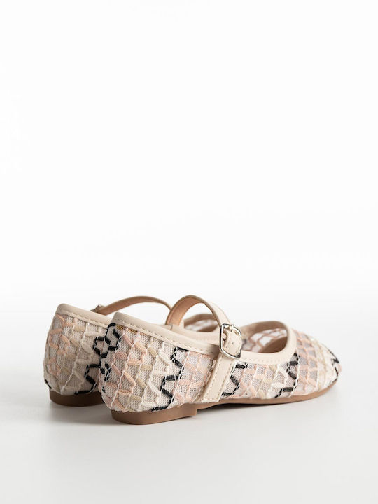 Kids Ballerinas with Hoop & Loop Closure Beige