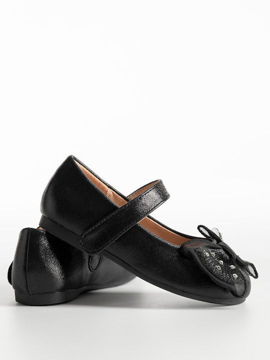Kids Ballerinas with Hoop & Loop Closure Black