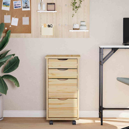 Office Storage Drawer from Solid Wood with Wheels Transparent Varnish 34x39x65.5cm