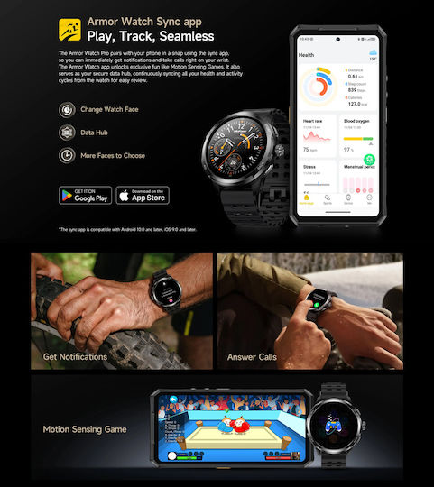 Ulefone Armor Watch Pro 48mm με Παλμογράφο (Μαύρο - M/L)