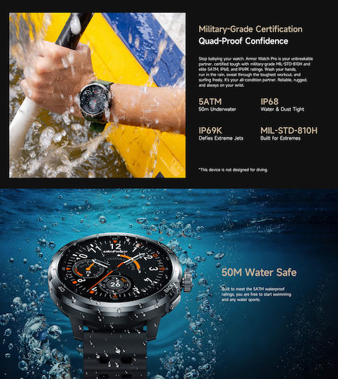 Ulefone Armor Watch Pro 48mm με Παλμογράφο (Μαύρο - M/L)