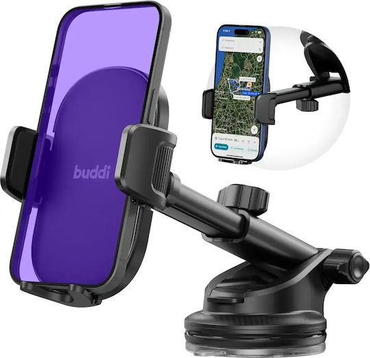 Βάση Κινητών Αυτοκινήτου Buddi Way 2 Ανθεκτική Βεντούζα Ταμπλό Παρμπρίζ 5 Έτη Εγγύηση Black 8719246496561
