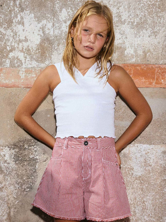Top Pentru Copii Crop Top Fără Mâneci Alb