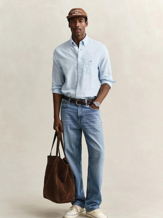 Langärmlig Leinen Hemd Sky Blue