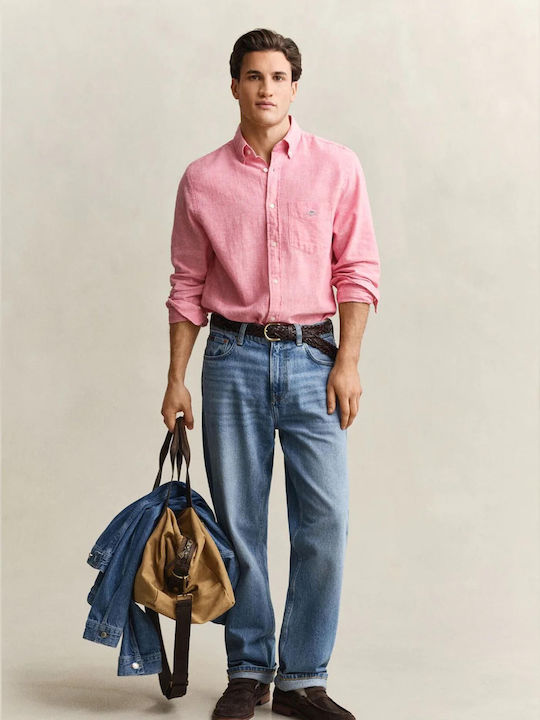 Langärmlig Leinen Hemd Rose Pink